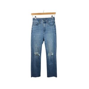 Express Women’s 90s Slim Super High Rise Distressed Straight Jeans 2S
